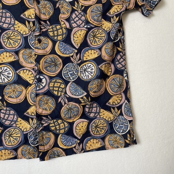 Junk Food Clothing Art Style Navy Pineapple Fruit Button Front Men Shirt Size L - Picture 4 of 16